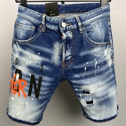 Herenjeans Bedrukte vijfdelige broek, nauwsluitende katoenen stretch-fit shorts, Europese en Amerikaanse herenkleding voor heren, denim met watermerk