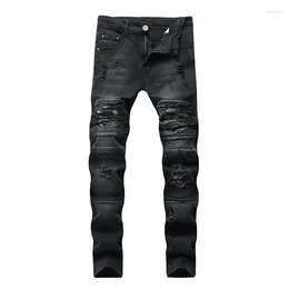 Jeans pour hommes produisent des trous en denim en ruine Style de rue blanc assorti basique minimaliste Micro-slim tendance grande taille