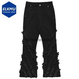 Jeans pour hommes Punk Jeans évasés hommes en détresse épissage noir pantalon en Denim ample Harajuku Hip Hop Streetwear jean pantalon pour MaleH24222
