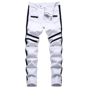 Jeans pour hommes Punk Hommes Zipper Hip Hop Slim Fit Blanc Vélo Élastique Split Denim Pantalon Coton Mode Casual Jogging Mâle Vêtements 231214