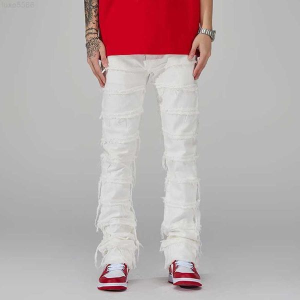 Jeans pour hommes Punk empilé blanc droit Y2k Grunge pantalon hommes mode Hip Hop Kpop femmes coton vieux pantalons longs Ropa Hombre 2306126da4