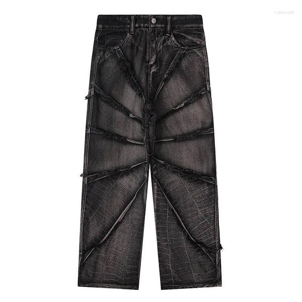 Jeans pour hommes Style Punk Hip Hop Pantalon déchiré Hommes Hi Street Harakuju Pantalon en denim lâche lavé droit