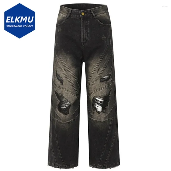 Jeans pour hommes Punk Vintage déchiré noir Baggy hommes Streetwear Hip Hop pantalon ample pantalon mode Denim en détresse homme