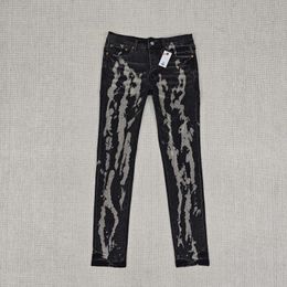 Jeans para hombres Purple Black Spill Bleach Paint Rise Mid Slim