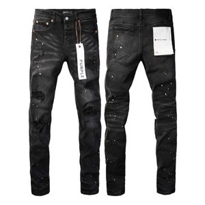 Jeans pour hommes Purple Brand American High Street Paint avec trous en noir 9045