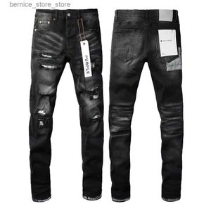Jeans pour hommes Purple Brand Black Denim Men's Slim Fit Distressed Skinny Stretch Lavé Détruit Trou Ripped Jeans Streetwear Q231213