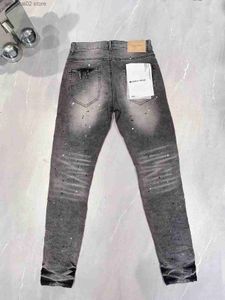 Heren Jeans Paars Merk Denim Jeans Heren Distressed Strtwear Mode Slanke Verf Graffiti Beschadigd Gescheurd Hip Hop Jean Broek T240402