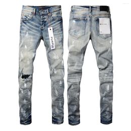 Herenjeans Paarse merkjeans High Street Paint Hole Blauwe broek Grondwitte modebroek Streetwear