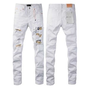 Jeans pour hommes Purple Brand Jeans American High Street Blanc Patched Hole 9046