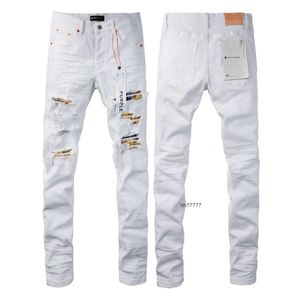 Jeans pour hommes jeans de marque violette American High Street White Patched Hole 9046
