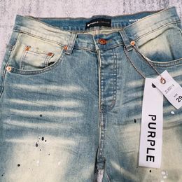 Jeans voor heren Paars merk jeans Amerikaanse hiphop kniescheur Spincil broek Hoge kwaliteit elastische casual denim broek Echte foto's 231215