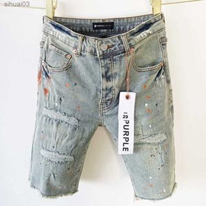 Jeans pour hommes en jean pourpre avec des bords de bavure vintage et des trous shorts en jean lavés pour hommes réparés à basse hauteur jeansl2403