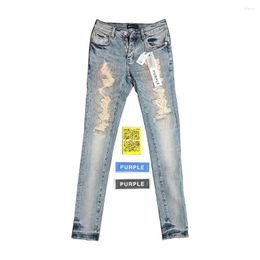 Jeans pour hommes Purple Brand Low Rise Skinny Men Jean Vintage Lt Indigo Multicolor Thread Repair