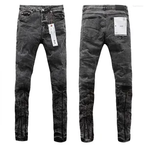 Jeans para hombres Marca morada para hombres High Street Coconut Tree estampado de pantalones de mezclilla con pantalones negros