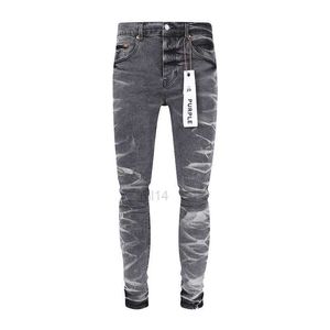 Heren jeans paars merk heren jeans gerimpeld grijze mode broek heren paarse jeans streetwear gescheurd lange broek 4Hz6