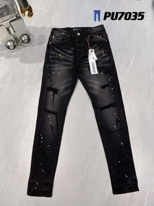 Herenjeans paars merk slim fit verfprint broek streetwear stretch beschadigd gat jeans zwarte skinny denim broek