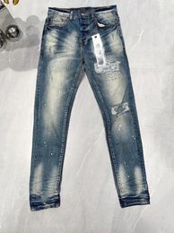 Heren jeans paars merk winter mannen ontwerper patchwork handgetekende alfabet mannelijke casual 2024 mode slanke mager denim broek verkoop