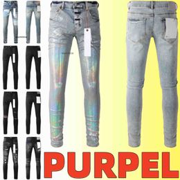 Jeans pour hommes du concepteur violet genou maigre taille droite 28-40 moto tendance long houre street denim en gros morceaux 76bf