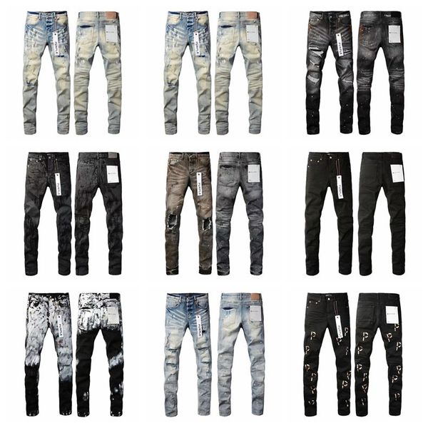 Jeans pour hommes Purple Designer Marque de luxe Mode Mens Holey Design Distressed Ripped Bikers Denim Cargo pour pantalon noir très agréable