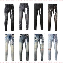 Herenjeans Paarse jeans Designer voor heren Merk Hole Skinny Motorcycle Trendy gescheurde patchwork Het hele jaar door Slanke benen8GR7