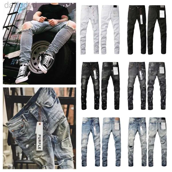 Jeans pour hommes jeans violets Designer pour hommes pantalons de moto de mode maigre lavage patchwork amirs de luxe dot toute la marque ronde 240305