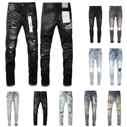 Heren jeans paarse jeans ontwerper voor broek gestapeld borduurwerk Distressed Ripped Biker Slim Straight Europese jean hombre herenbroek broek