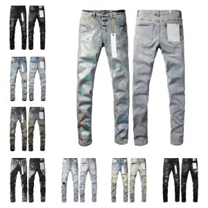 Jeans masculinos jeans roxo designer jeans mens jeans homens joelho reto tamanho 28-40 na moda longo buraco reto high street denim atacado jeans para homens