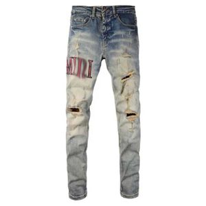 Jeans para hombres Jeans púrpuras para para hombre Antiabing Anti -Fit Casual Hole Light Grey Grey Mens Pantal