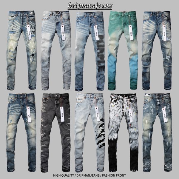 Jeans para hombres Jeans Purple Jeans Diseñador de calidad de alta gama Black Slim Drip Skinny Drill Tutchit USA Hiphop