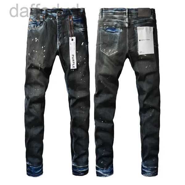 Jeans pour hommes Jeans violets hommes designers High Street Blue Denim Slim Fit Paint Graffiti Pattern Mens violet pour hommes pantalons noirs 240305