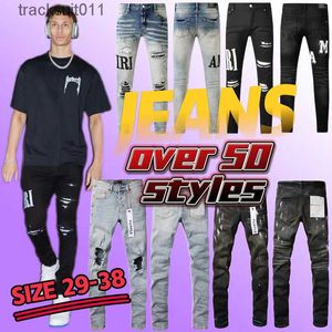 Jeans pour hommes jeans violets pantalons hommes femmes coupe slim denim lettre pantalon imprimé streetwear grande taille designer 240229