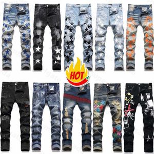 Jeans pour hommes Purple Jeansdesigner Mens High Street America pour hommes Broderie Oversize Ripped Patch Hole Denim 2023 Nouvelle mode Streetwear Skinny Slim Penci G2nm0fnq