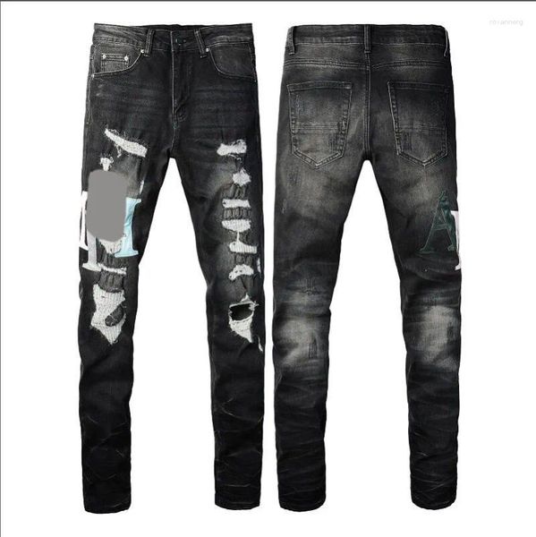 Jeans pour hommes Purple Men Designer Mens Skinny Luxury Luxury Denim Pant détrempé Ripped Biker Black Blue Jean Slim Fit