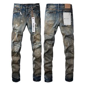 Herenjeans Paarse high street denim voor heren, ultradunne afslankende wassing waardoor oude en beschadigde gaten in elastische jeans ontstaan 231129