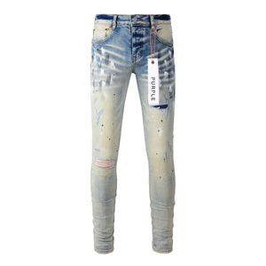 Jeans masculin Purple Streetwear Fashion Fashion Blue Denim Slim Paint Graffiti Modèle Trou Dommages Soupage Ripped Brand Jeans 231206