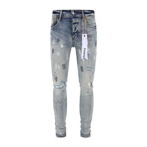 Herenjeans Paars Trendy gloednieuwe anti-verouderingsgat geschilderde slim-fit casual jeans