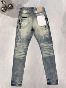 Heren jeans paarse roca merk jeans zijn modieus en van topkwaliteit met eersteklas street-schilderijen repareren laag stijgende strakke passende Q240509