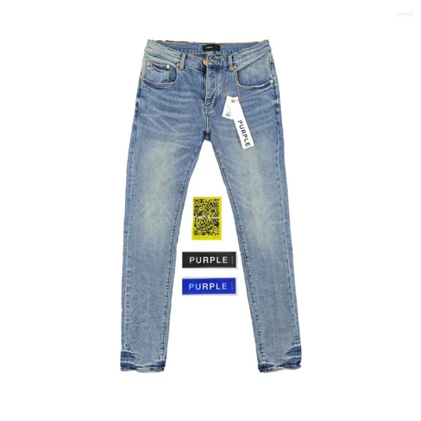 Jeans De Hombre Púrpura Con Etiquetas Clásico De Tiro Bajo Skinny Hombres Jean Mid Indigo Tint Premium Vintage Stretch Denim