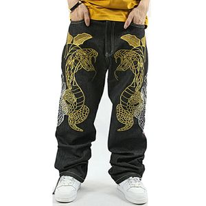 Hommes Jeans Python Broderie Baggy Mi Lâche Hip Hop Hommes Denim Planche À Roulettes Large Jambe Pantalon Plus La Taille 221008