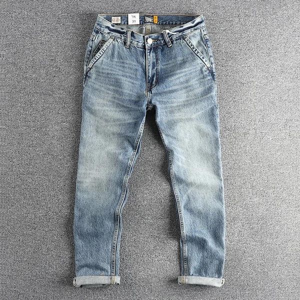 Jeans pour hommes Q156 # 2024 Printemps et automne American Retro Twill Denim Simple 73% coton lavé vieux pantalons décontractés pour jeunes jeunes