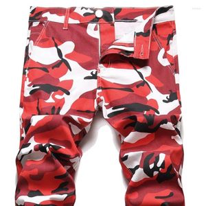 Jeans masculin camouflage rouge denim pantalon cool de grande qualité pantalon lavé harem