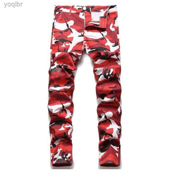 Jeans masculin camouflage rouge jean jeans denim hétérosexable et à la mode de haute qualité cool masque harem lavage tendance militaire pantl244