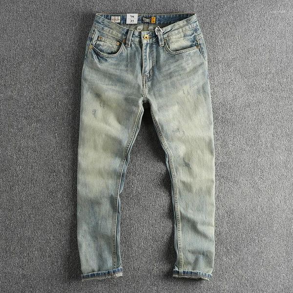 Jeans Men's Jeans Red Line Selvedege Denim para hombres Cotton Spring Vintage Blue Blue Pantalones Lavados Masculinos Slim Fit Bossers