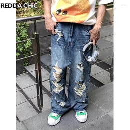 Jeans para hombres Reddachic 90 skater retro hombres rotos bigotes holgados desgarrados pantalones de pierna ancha