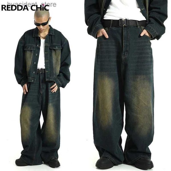 Jeans pour hommes REDDACHiC grande taille vert lavage patineur hommes Baggy jean ajuster-taille 90 s Vintage Y2k pantalon large pantalon Hip Hop décontracté vêtements de travail L240313