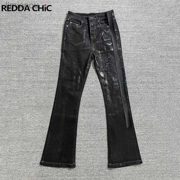 Jeans pour hommes REDDACHIC Black Wax Enduit Flare Jeans Hommes Extensible Ajusté Mat Texturé Bootcut Pantalon Patchwork Vintage Y2k Hip Hop PantalonL240119