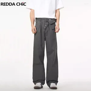 Jeans para hombres Reddachic Cintura desmontable Bolsa de 90 pantalones de carga retro gris reto