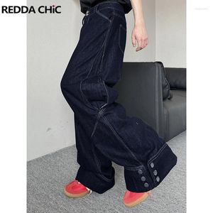 Jeans masculin Reddachic hiphop hommes boutonnés bouton-baggy bleu vintage lavage patchwork élevée pantalon denim de jambe large lâche y2k streetwear