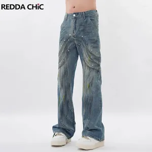 Jeans masculin reddachic line patchwork vintage flare masculin et bac à gré