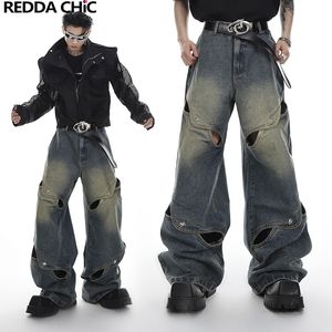 Jeans pour hommes REDDACHiC bouton en métal déconstruit Baggy jambe large droite ample patineur surdimensionné pantalon pantalon homme Streetwear 230617